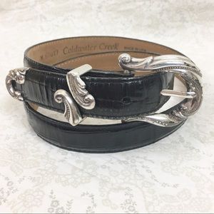Coldwater Creek BLACK Leather Belt Silver Buckle M